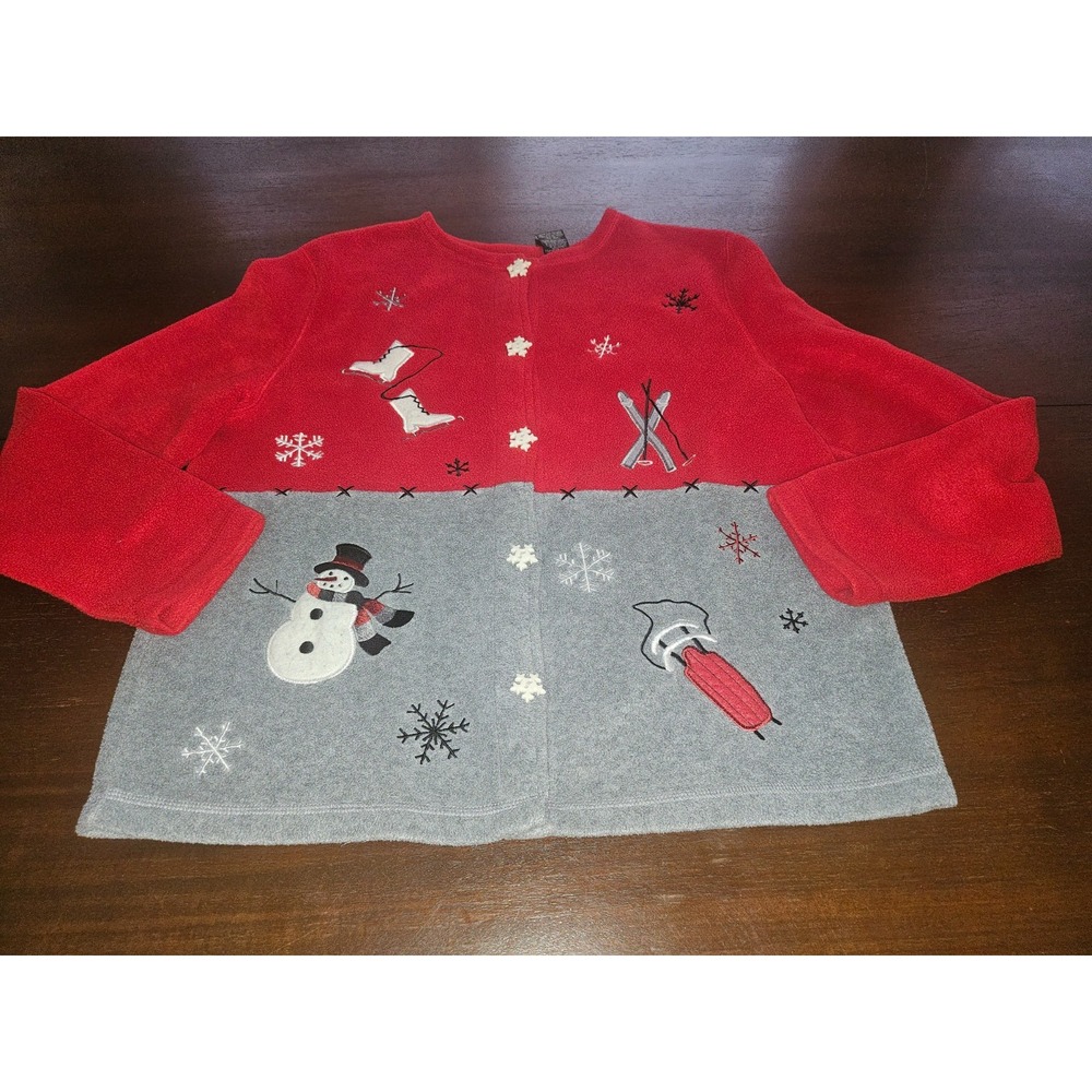 Vintage Croft & Barrow Fleece Womens Christmas Snowflake Snowman Ice Skate PM